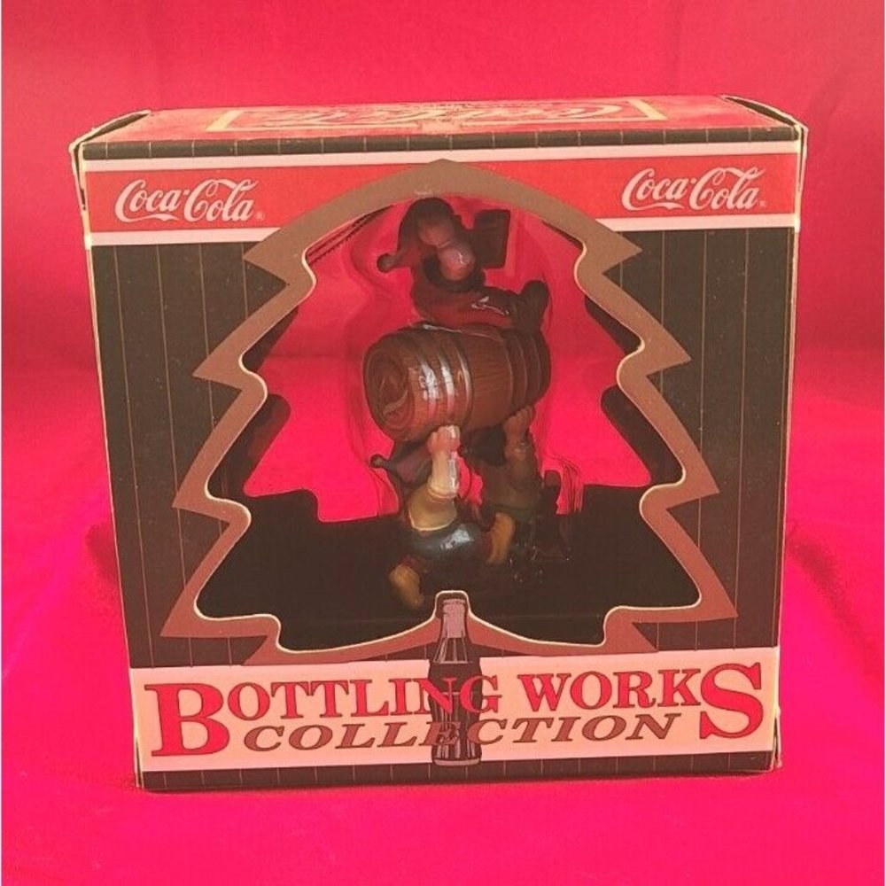 1997 Coca-Cola Bottling Works Collection Christmas Ornament Elves Delivering Keg